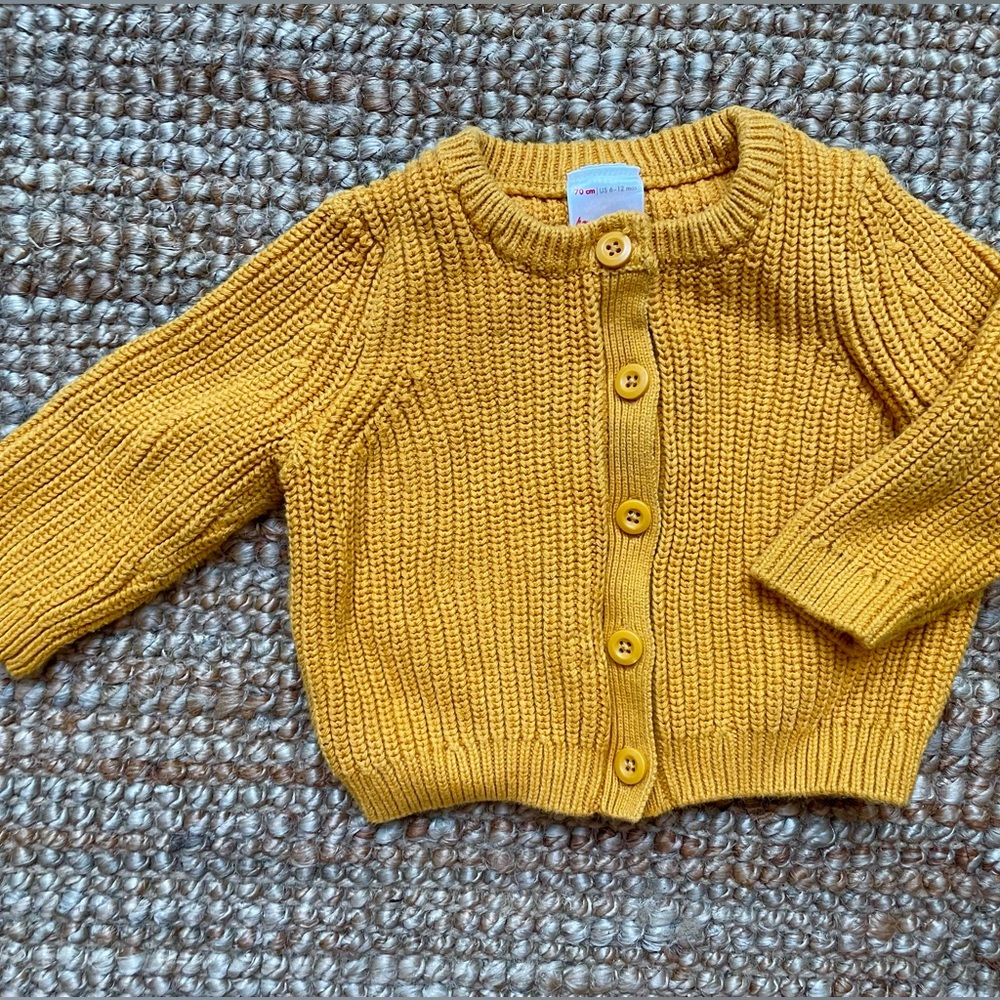 Yellow Knit Cardigan Sweater